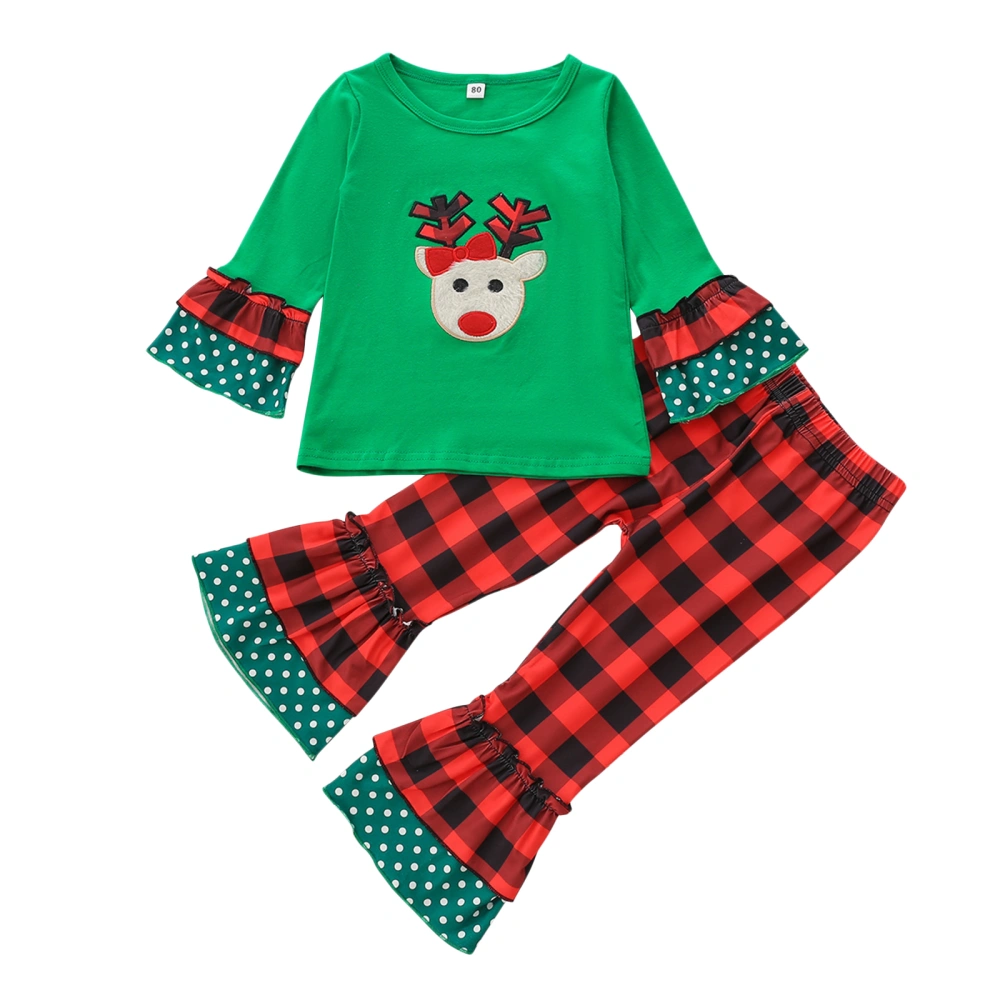 Toddler Girls 2Pcs Christmas Outfits, Reindeer Tops + Flare Pants