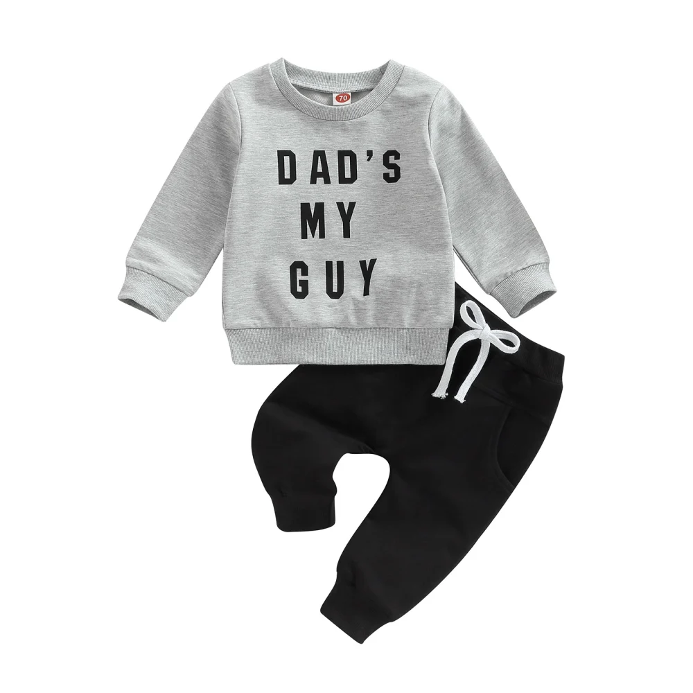 Boys Long Sleeve Letter Print Tops + Solid Color Drawstring Pants