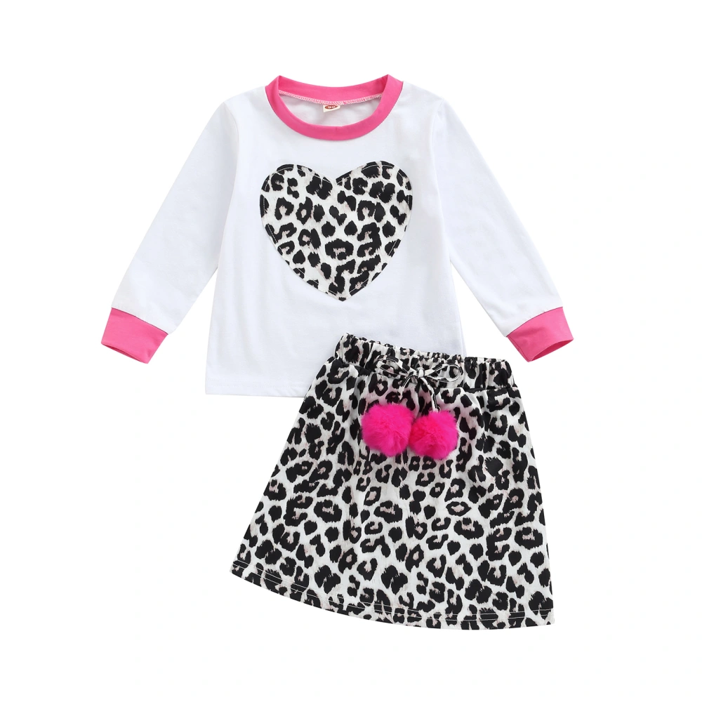 Kids Girls Suit, Long Sleeve Heart Pattern Tops+Printed Short Skirt