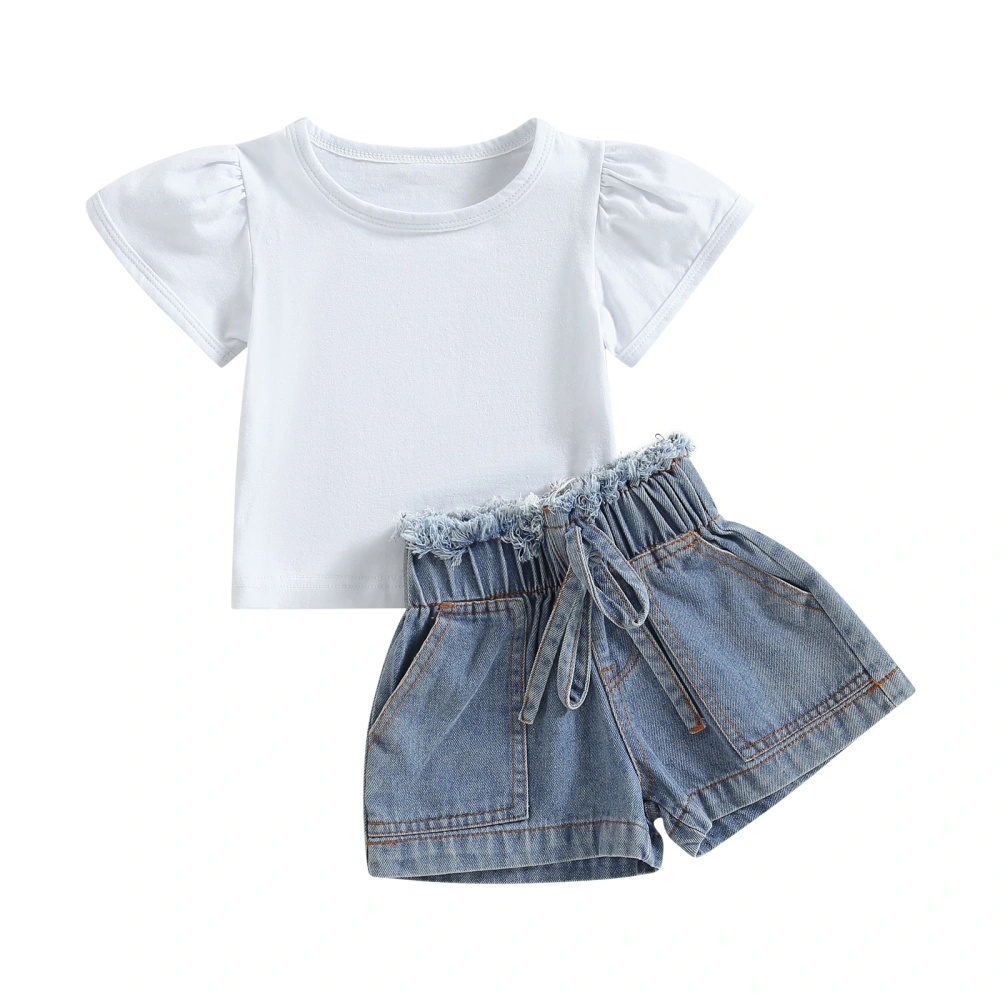 Toddler Girls Summer Outfit Casual T-shirt and Elastic Denim Shorts