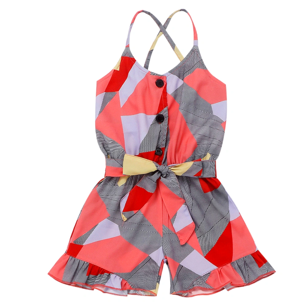 Girls Geometry Print Short Romper, Sleeveless V-neck Sling Jumpsuit