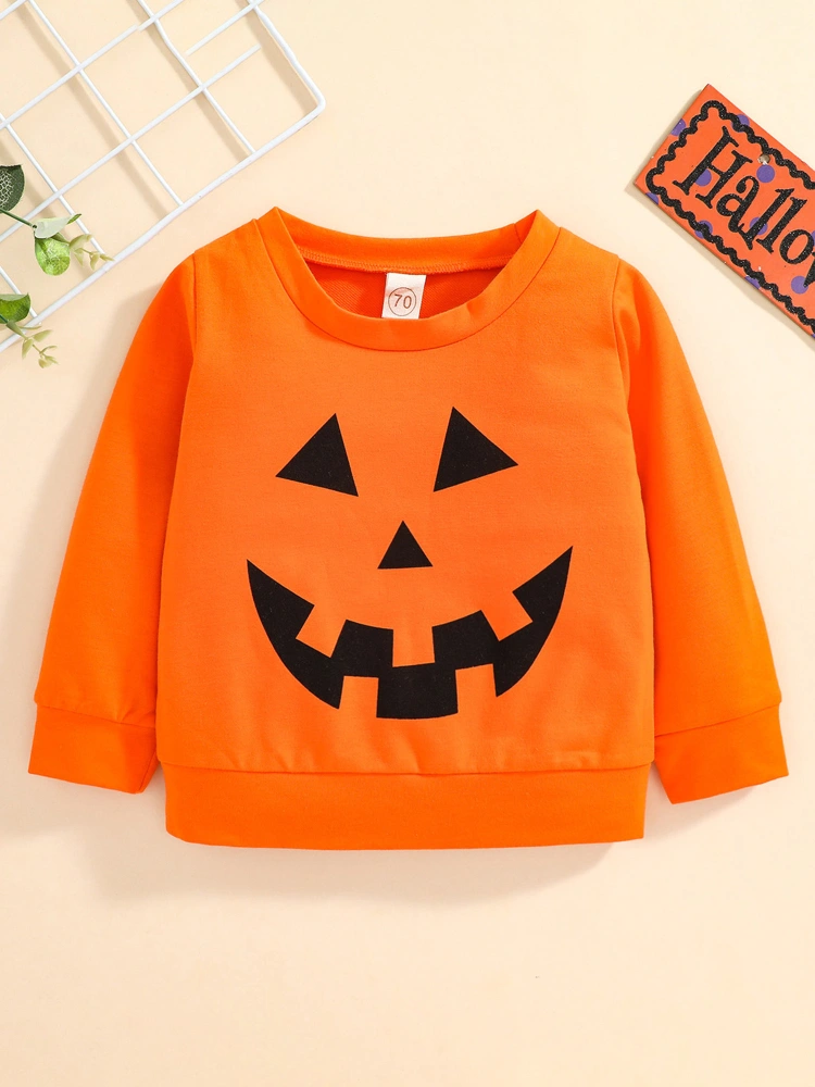 Children Halloween Printing Pullover, Long Sleeve Round Collar Tops