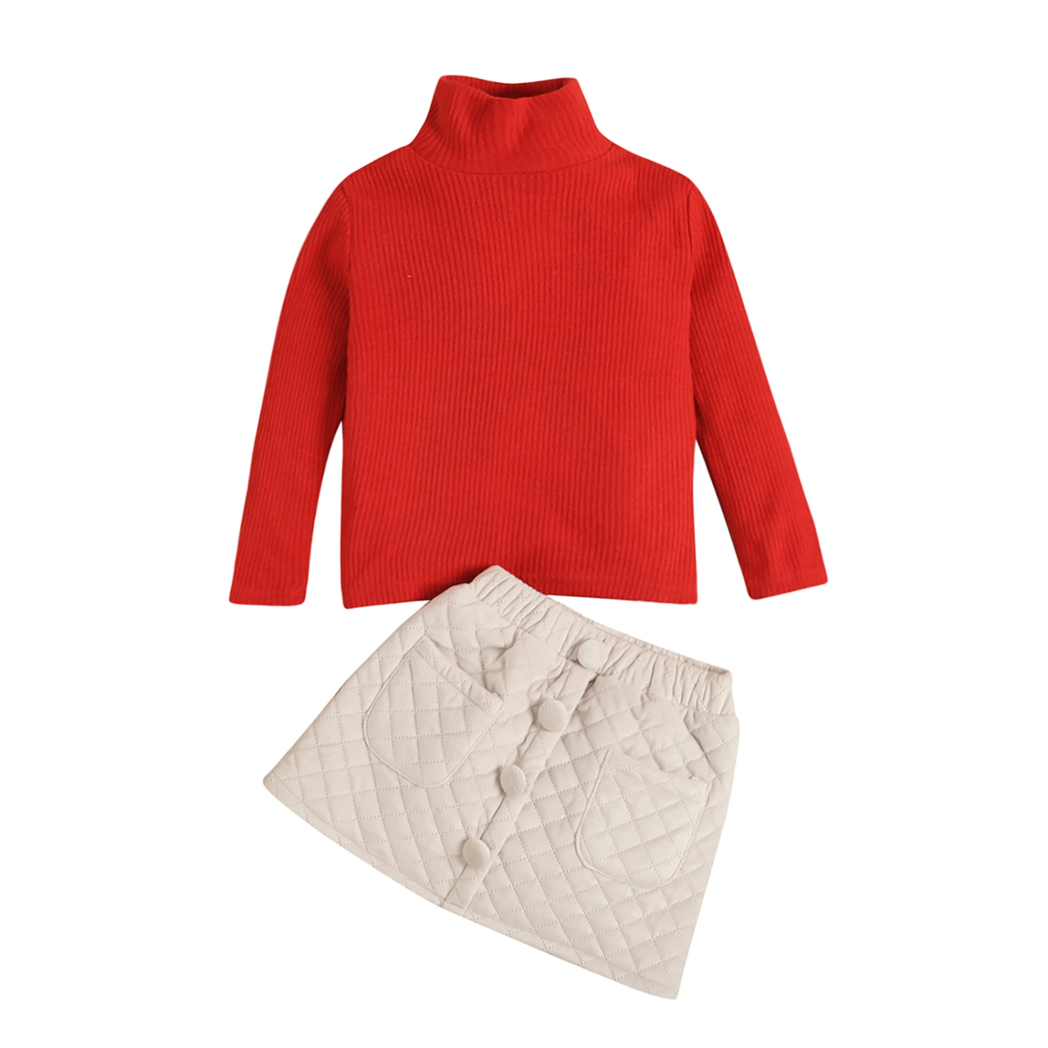 Sweet Style Little Girls Outfit, High Collar Tops, Short Skirt