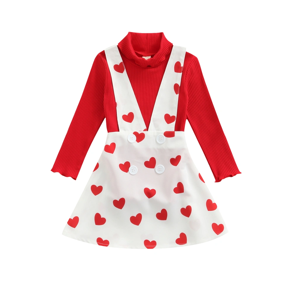 Valentine’s Day Ribbed Pullover + Love Print Suspender Skirt