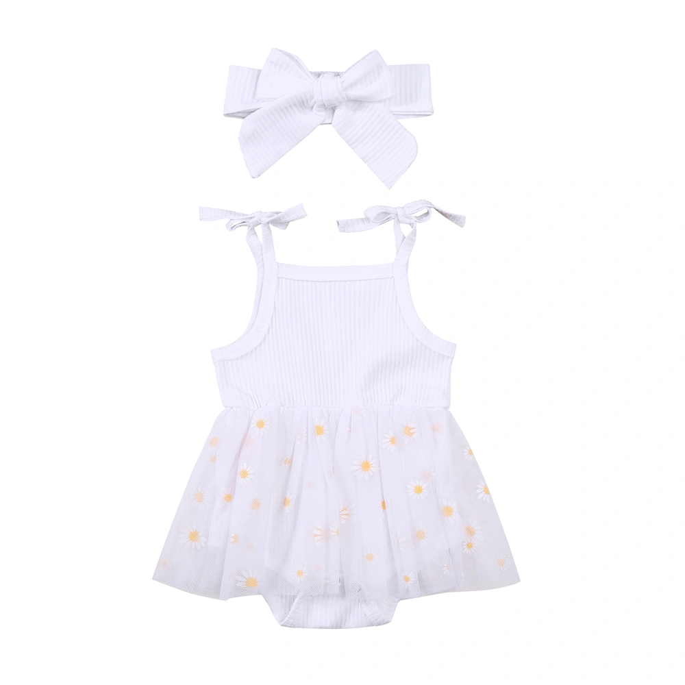 2Pcs Baby Girls Summer Outfits, Sleeveless Tutu Romper with Headband