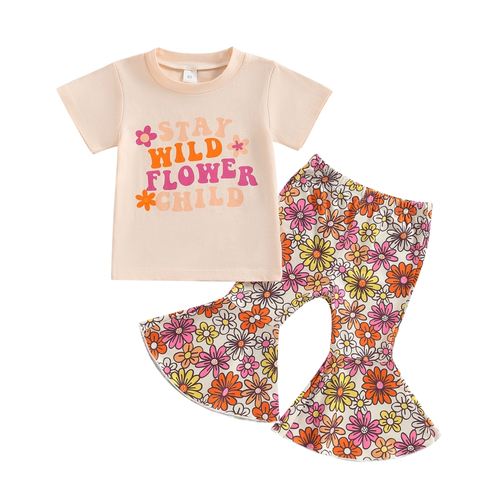 Toddler Kids Girls Clothes Set Letter Print T-Shirts Flare Pants Suit