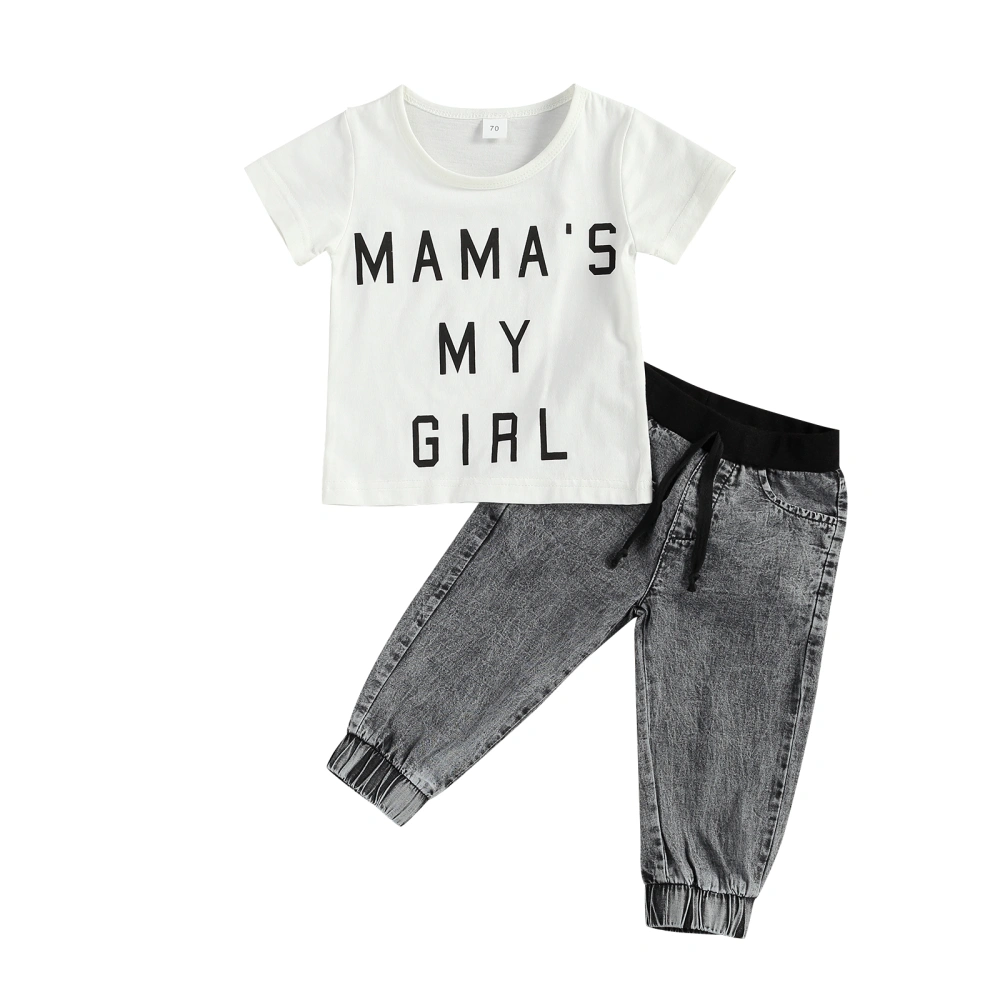 2Pcs Baby Summer Tracksuits, Letter Print T-Shirt + Casual Pants Suit