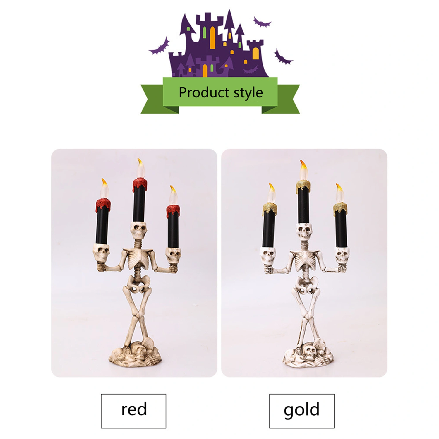 Halloween LED Light, Skull Candle Lamp Resin Artware Desktop Decor