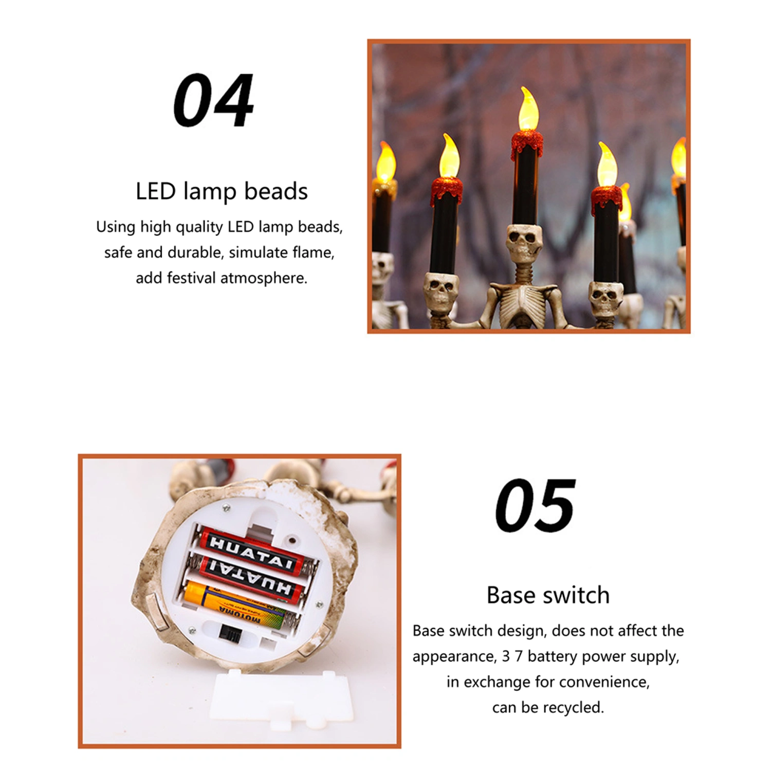 Halloween LED Light, Skull Candle Lamp Resin Artware Desktop Decor