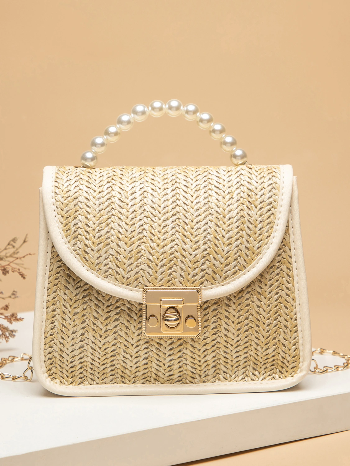 Ladies Sweet Style Messenger Bag, Faux Pearl Hand Grip Handbag