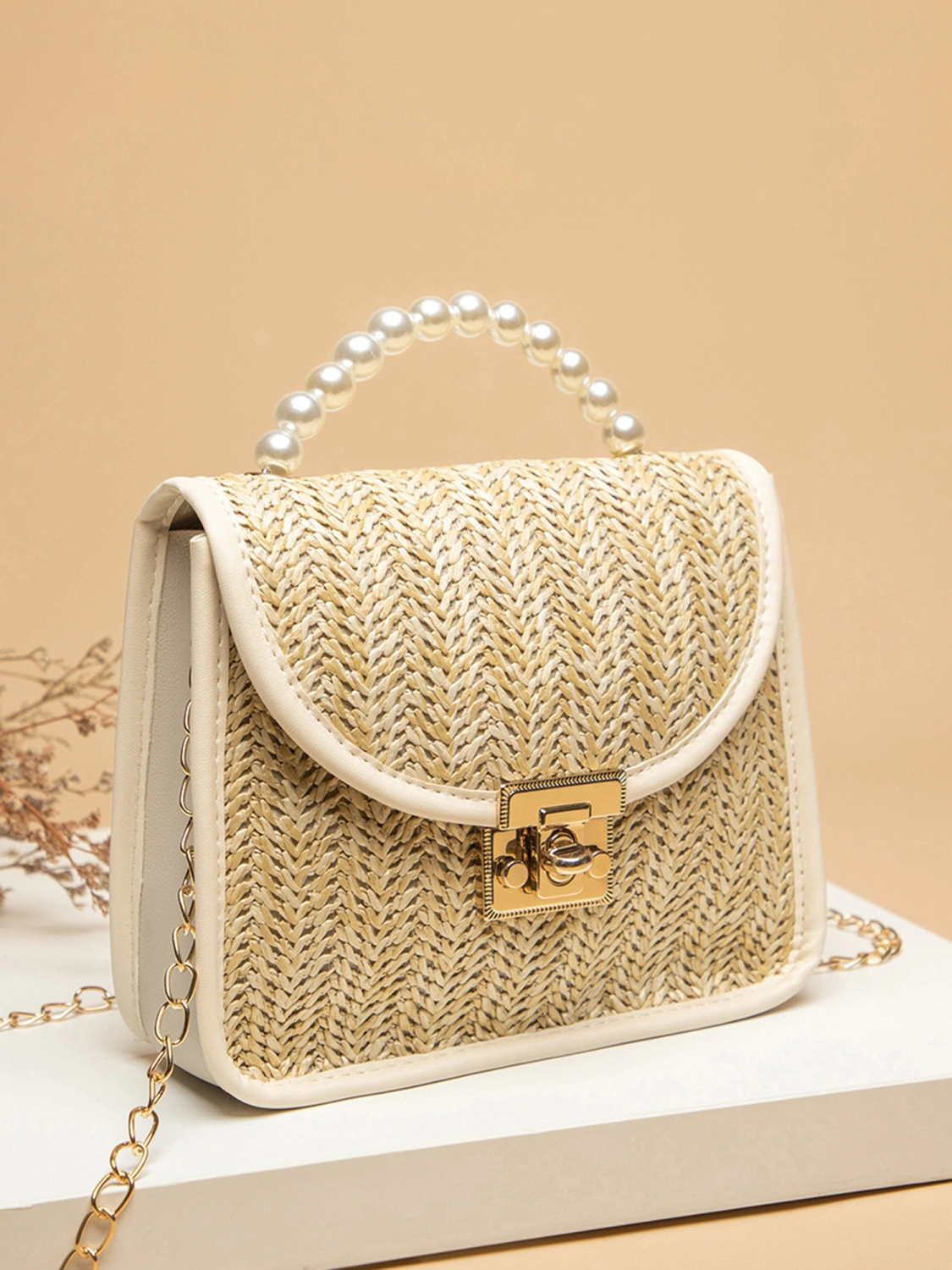 Ladies Sweet Style Messenger Bag, Faux Pearl Hand Grip Handbag