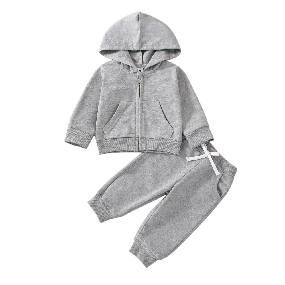 Girl Boy Hooded Zipper Solid Color Tops Jogger Drawstring Pants