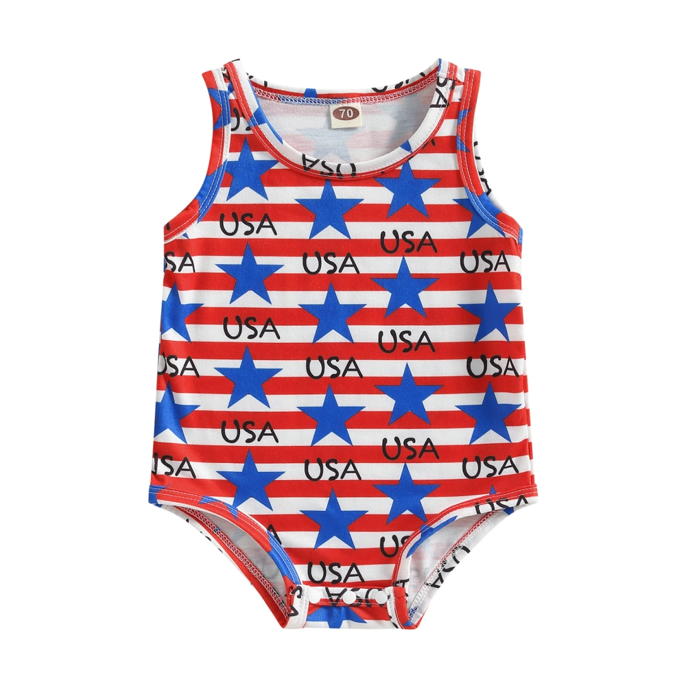 Kid Boy Girl Romper Sleeveless Round Neck Star Striped Print Tops 