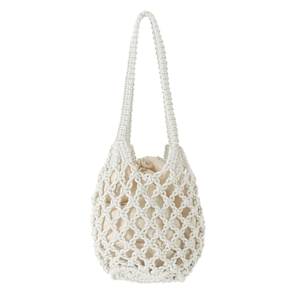 Women Woven Shoulder Bag, Lightweight Hollow Bucket Purse Handbag