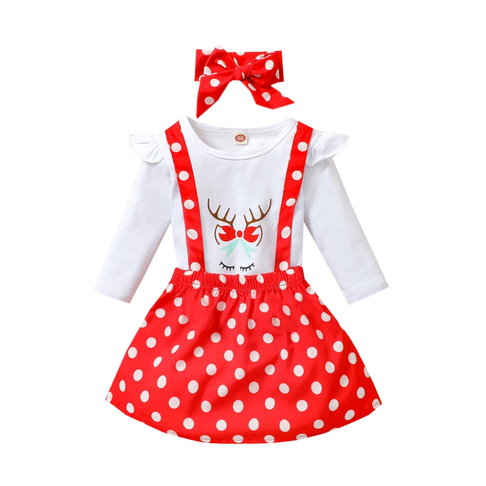 Christmas Little Girls Outfit, Long Sleeve Tops, Suspender Skirt