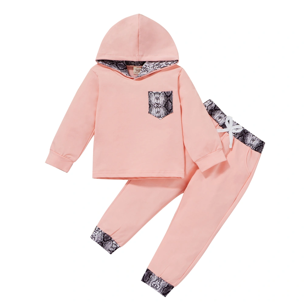 Toddler Girls 2Pcs Fall Outfits, Patchwork Pocket Hoodie and Pants Set