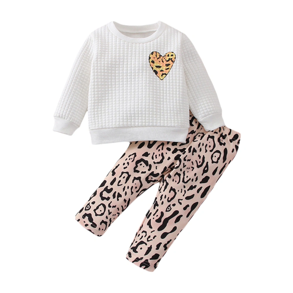 Baby Girls Pants Set Heart Print Sweatshirt + Leopard Print Long Pants