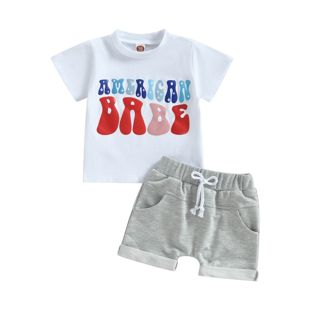 Kid Short Sleeve Letters Print Tops + Drawstring Short Pants Suit 