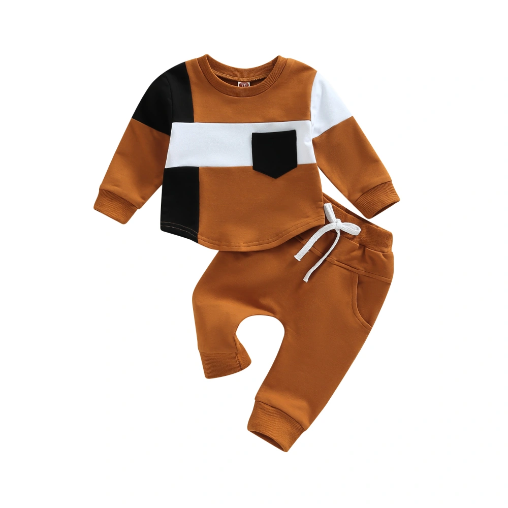 Baby Boys 2Pcs Fall Outfits, Contrast Color Pullover and Pants Set