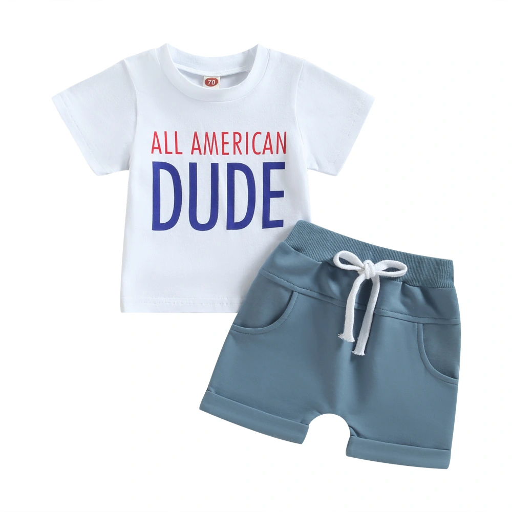 Baby Boys Shorts Set Letters Print T-shirt + Rolled Hem Shorts