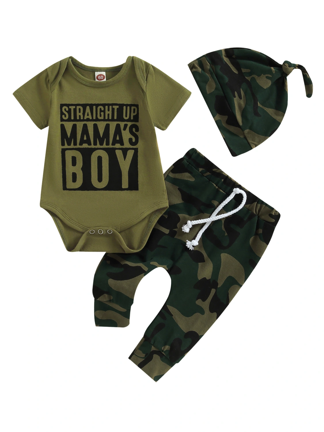 Baby Boy Spring Outfits, Letter Romper + Pants + Top Knot Hat Set