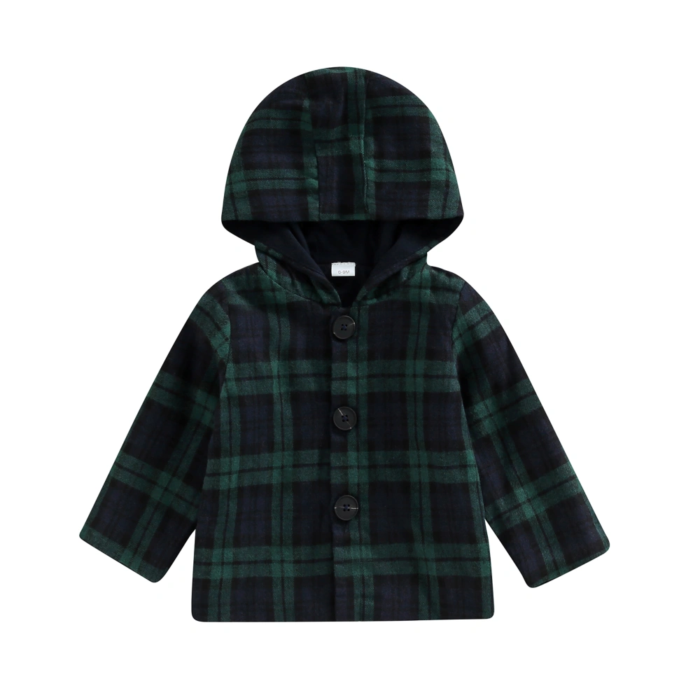 Infant Hoodies Coat Plaid Hooded Long Sleeve Button Woolen Jacket