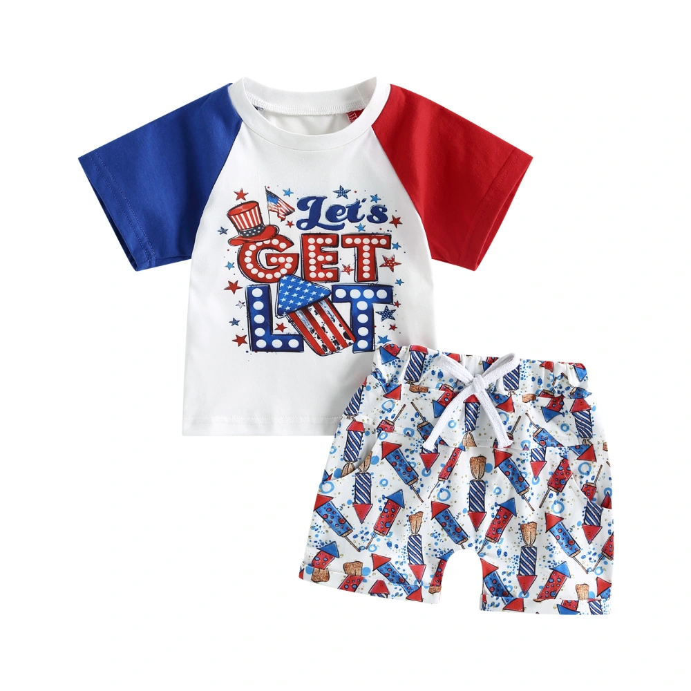 Baby Fourth of July Outfits, Letter Print Tops + Tie Front Shorts Set