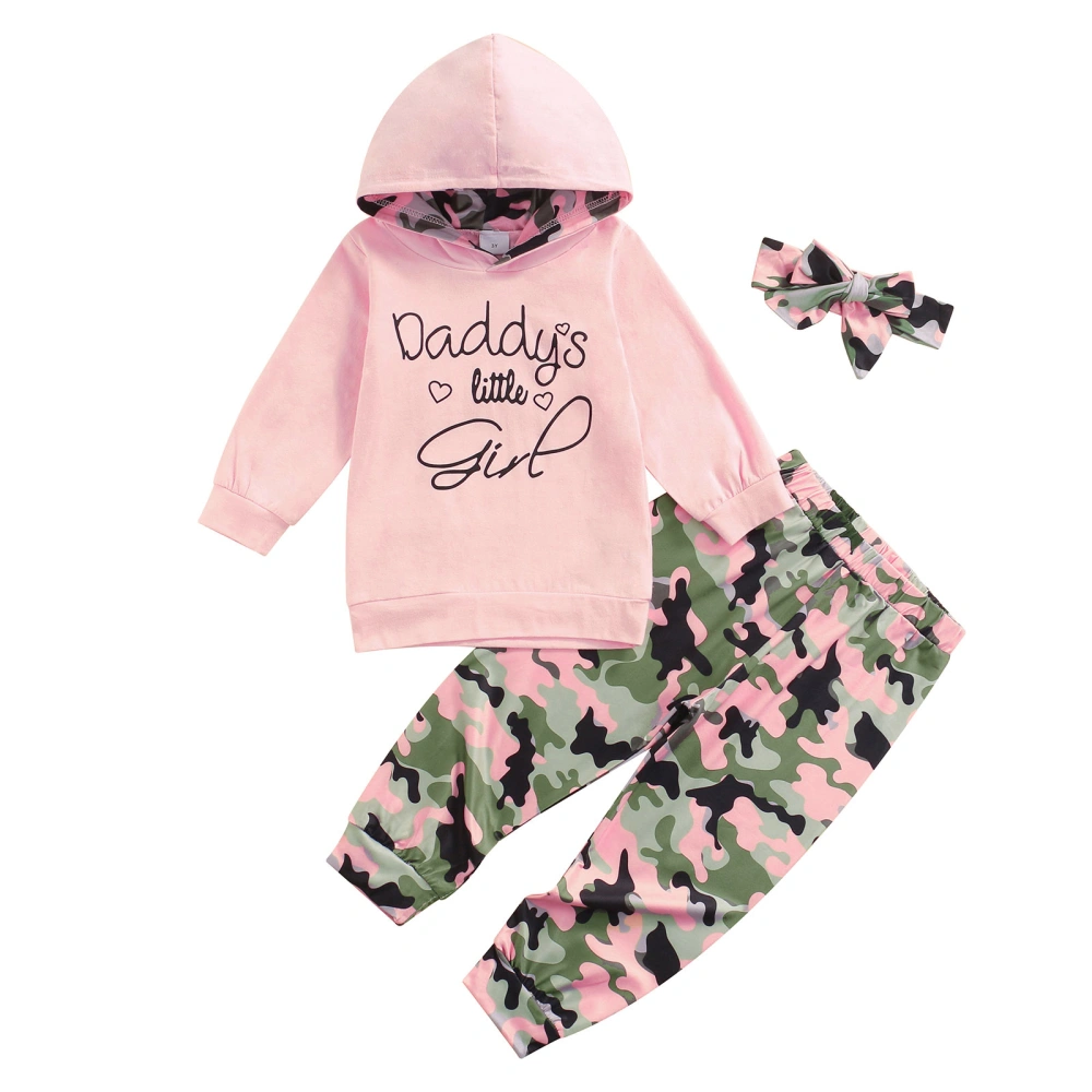 Girl’s Letter Hoodies and Camouflage Long Pants with Headband Set