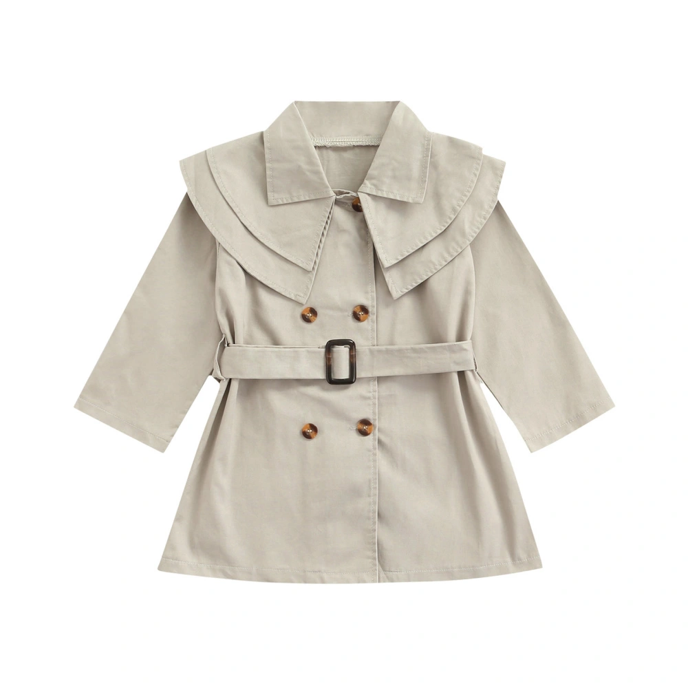 Little Girl Solid Color Overcoat, Long Sleeve Lapel Collar Jacket