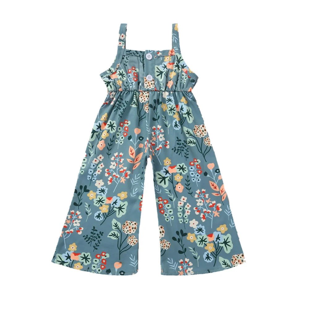 Children's Floral Jumpsuit, Sleeveless Low Cut Elastic Waist Long Loose Pants