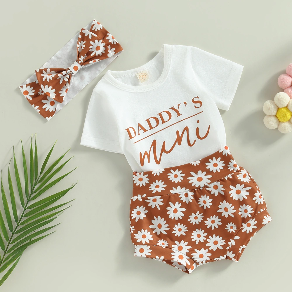 Baby Girls Outfits Letter Print T-shirt and Floral Shorts Headband Set