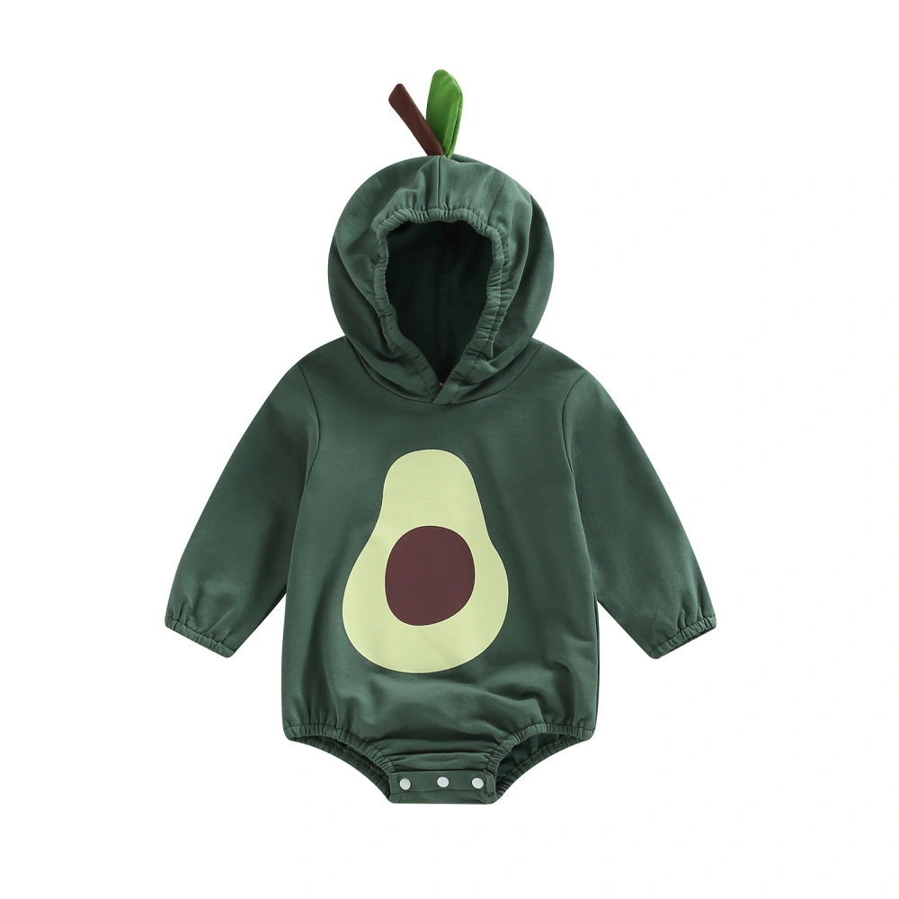 Infant Baby Romper Avocado Print Hooded Long Sleeve Jumpsuits