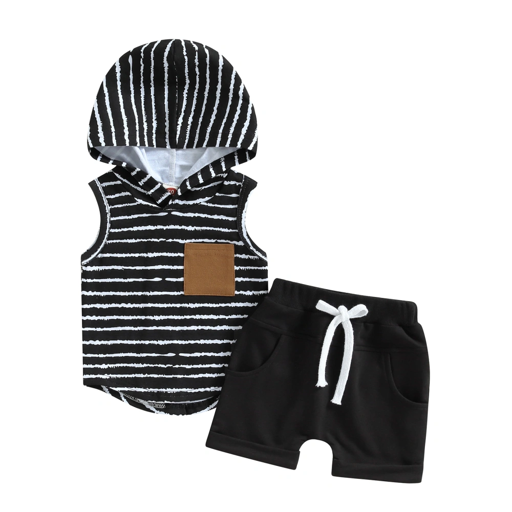 Kids Boy Summer Outfits Striped Hooded T-shirt and Casual Short Set