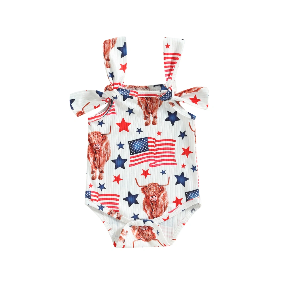 Baby Girls Summer Sleeveless Cattle Flag Print Casual Sling Romper