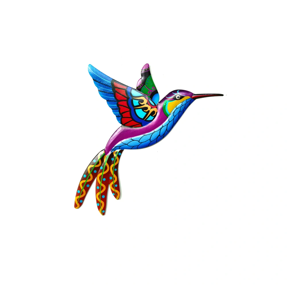 Metal Hummingbird Art Decoration, Colorful 3D Bird Outdoor Sculpture