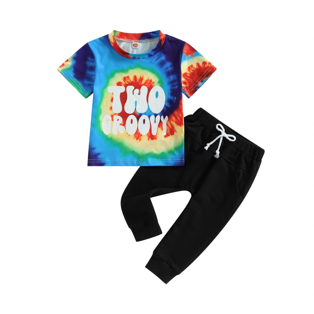 Baby Boy Summer Clothes, Tie-Dye Letter Print T-Shirt + Pants Set