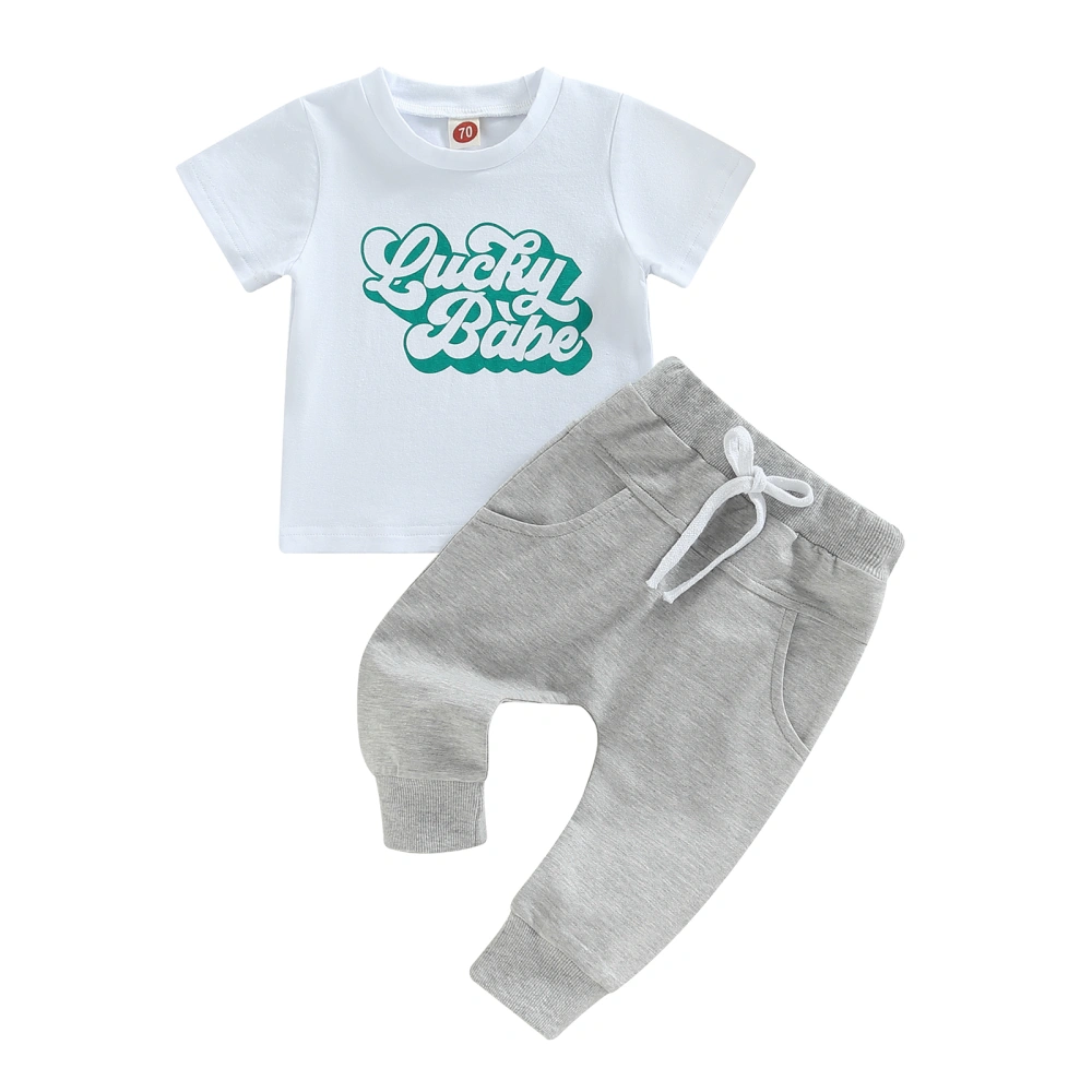 Festive Boys Summer Outfit Letter Print Short Sleeve T-shirt and Pants