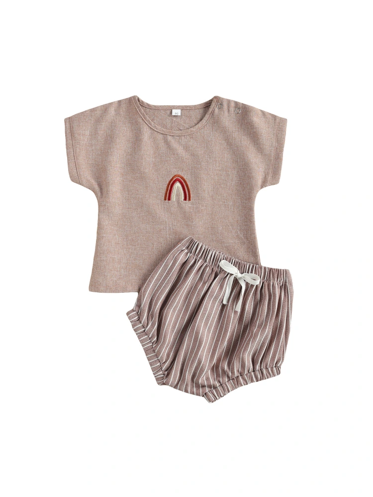 Baby Girl's Clothes, Rainbow Print Jumpsuit or T-shirt + Shorts