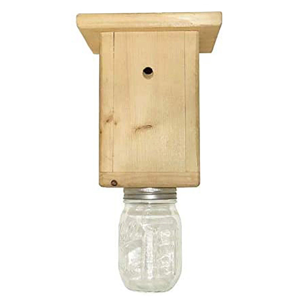 Wooden Bee Trap with Iron Hook, Glass Bottle Repellent Accessory