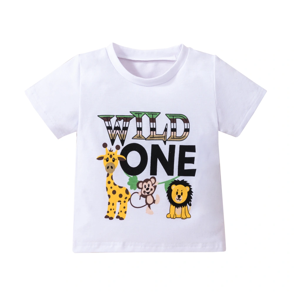 Infant T-Shirts Letter Animal Print Crew Neck Short Sleeve Shirts