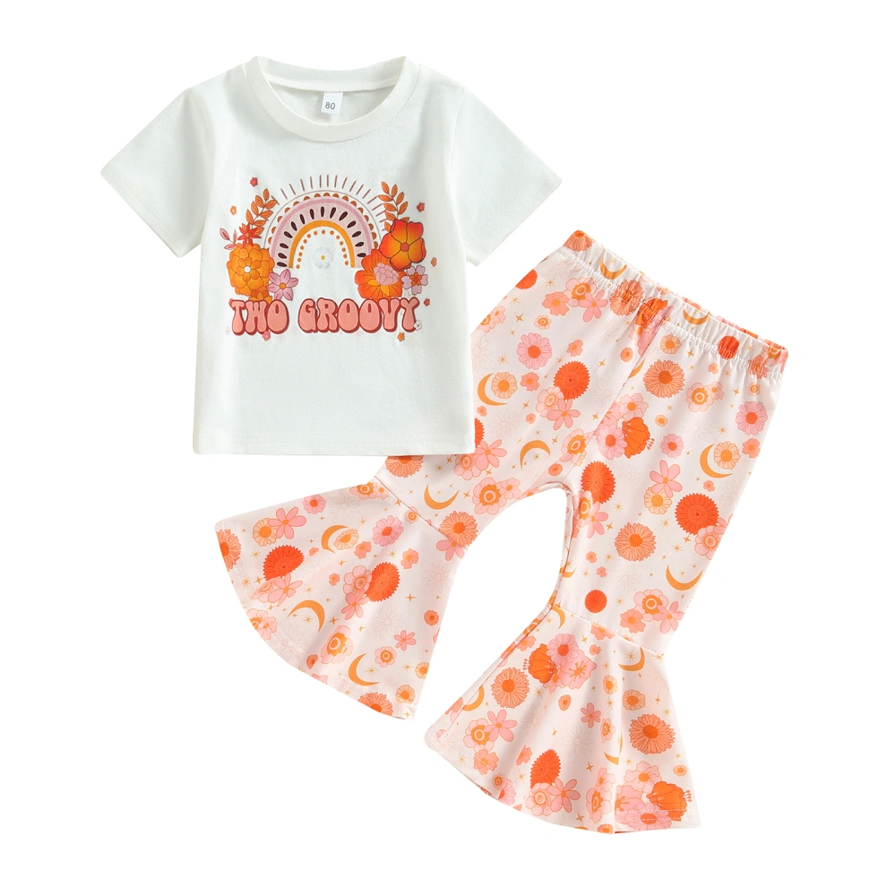 Kids Girls Clothes Set Letter Rainbow Print T-Shirts Flare Pants Set