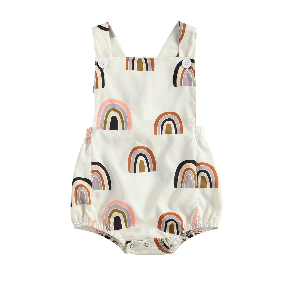 Boy's Romper, Newborn's Sleeveless Square Neck Print Jumpsuit