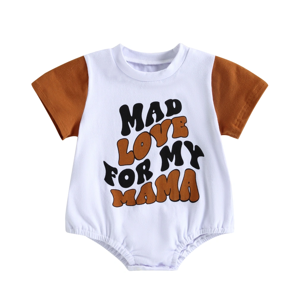 Baby Summer Romper, Letter Print Short Sleeve Contrast Color Bodysuit