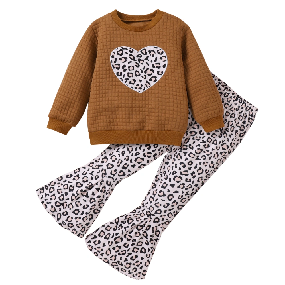 Girls Valentine's Day Outfits, Pullover and Leopard Flare Pants Set