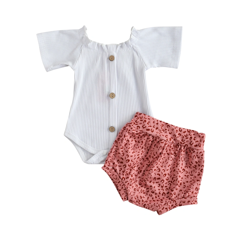 Baby Girls Outfit, Solid Color Short Sleeve Button Romper, Shorts