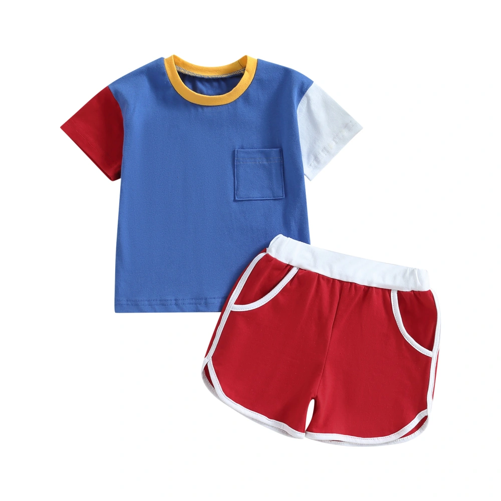 Baby Boys Outfits Summer Contrast Color T-shirt and Elastic Shorts Set