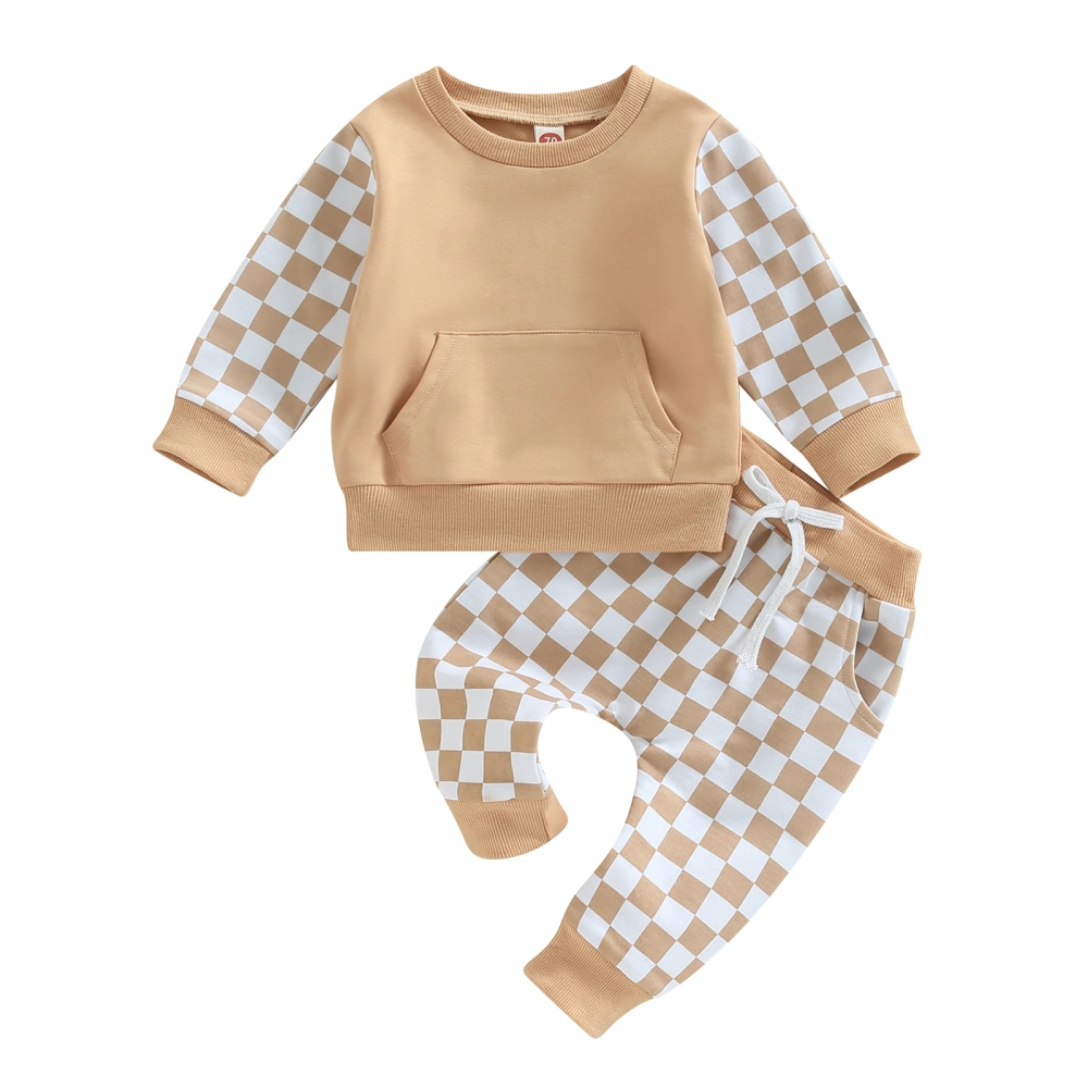 Kid Boy Girl Long Sleeve Checkerboard Tops Drawstring Jogger Pants