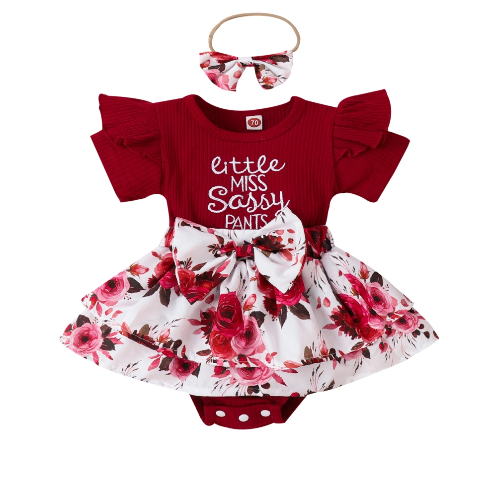 Baby Girl Summer Romper, Short Sleeve Bow Front Skirt Bodysuit