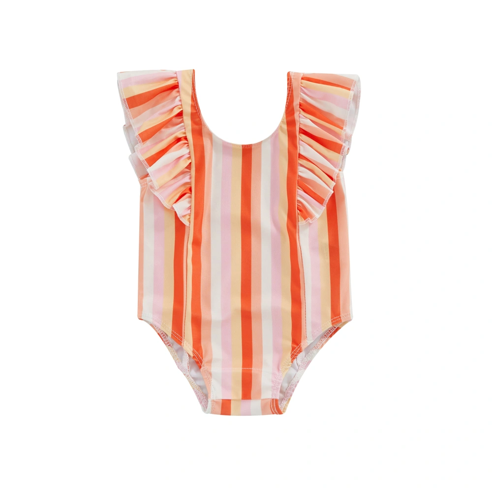 Baby Girl’s Bikini, Fly Sleeve Crew Neck Striped Summer Swimsuit