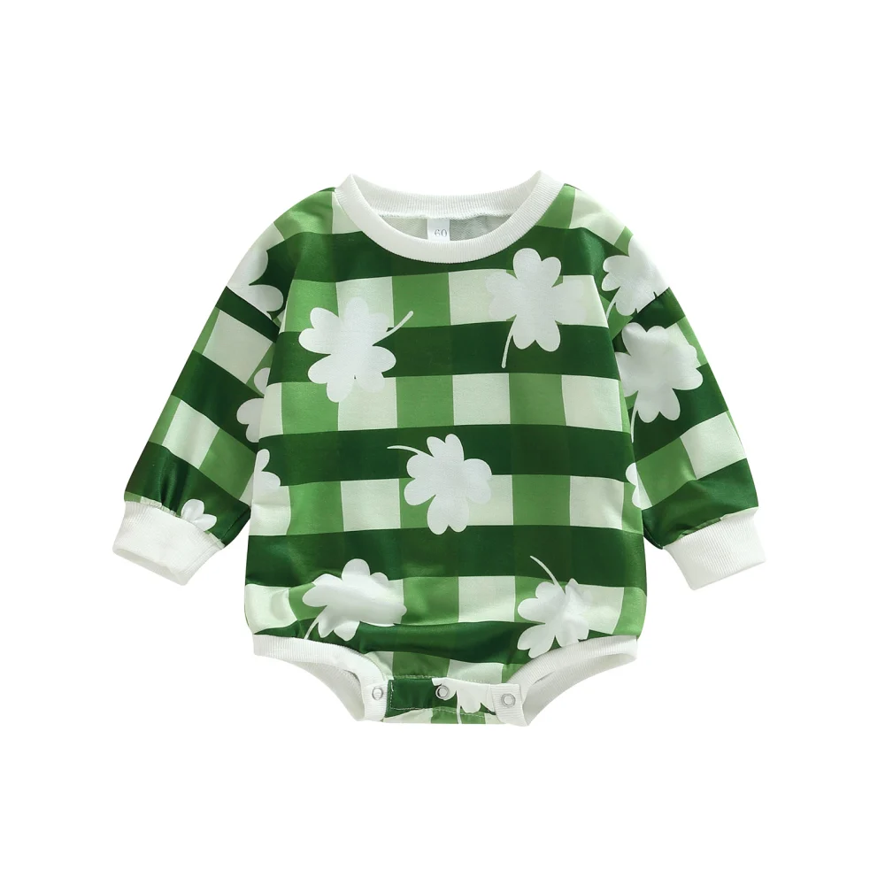 Infant Baby Girls Boys Romper Green Plaid Clover/Car Print Jumpsuits